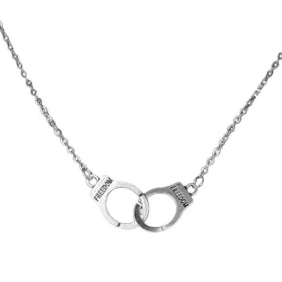 FREEDOM HANDCUFF NECKLACE Silver Chain Statement - Picture 2 of 3